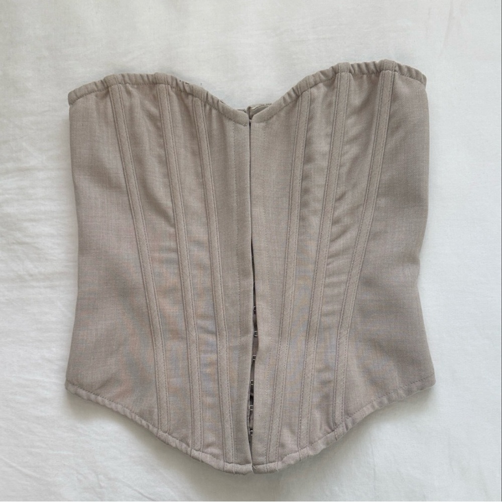 PrettyLittleThing Shape Stone Lace Up Back Woven Corset | Size 4